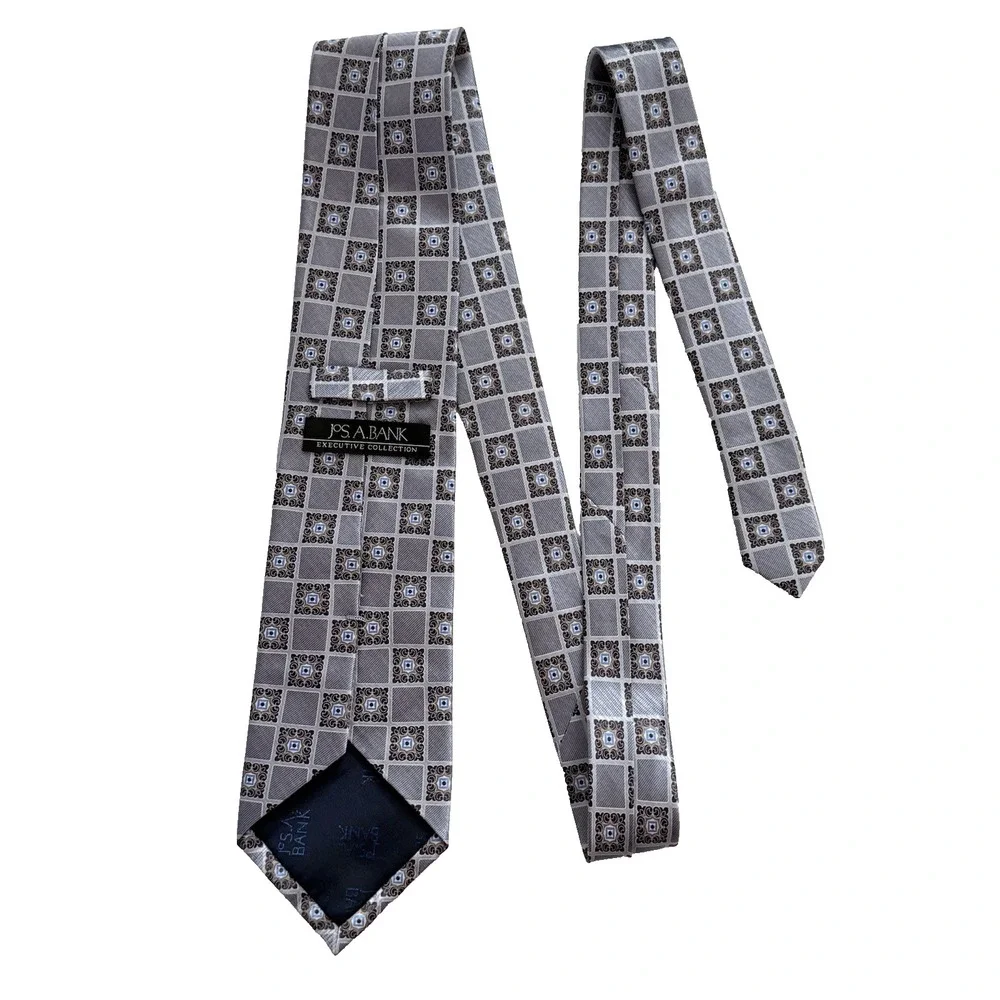 New Jos A Bank Gray Silk Jacquard Necktie Tie 60